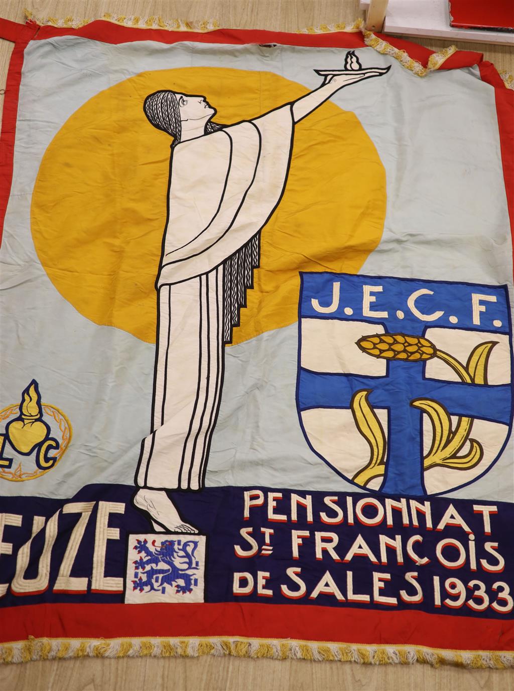 A 1933 French silk banner, 168cm long